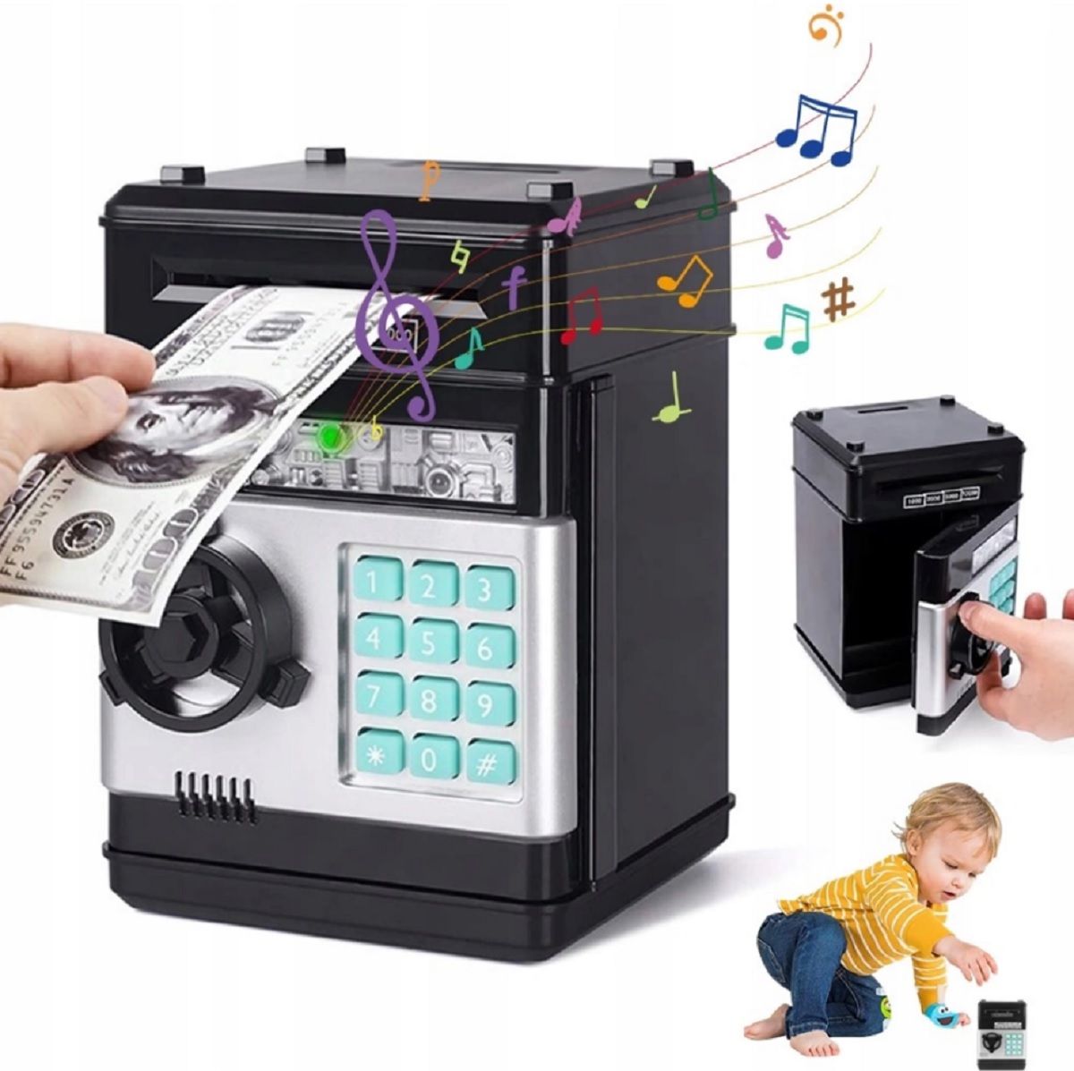 Pokladnička trezor, kvalitný detský sejf 3 v 1